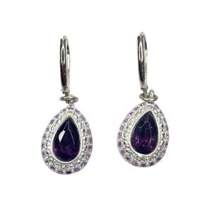 Vintage Avon Fancy Affair Pear Cut Purple Rhinestone Dangle Earrings